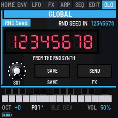 GLO RND: seed 12345678 from the RND Synth, slot S01, and what the buttons do